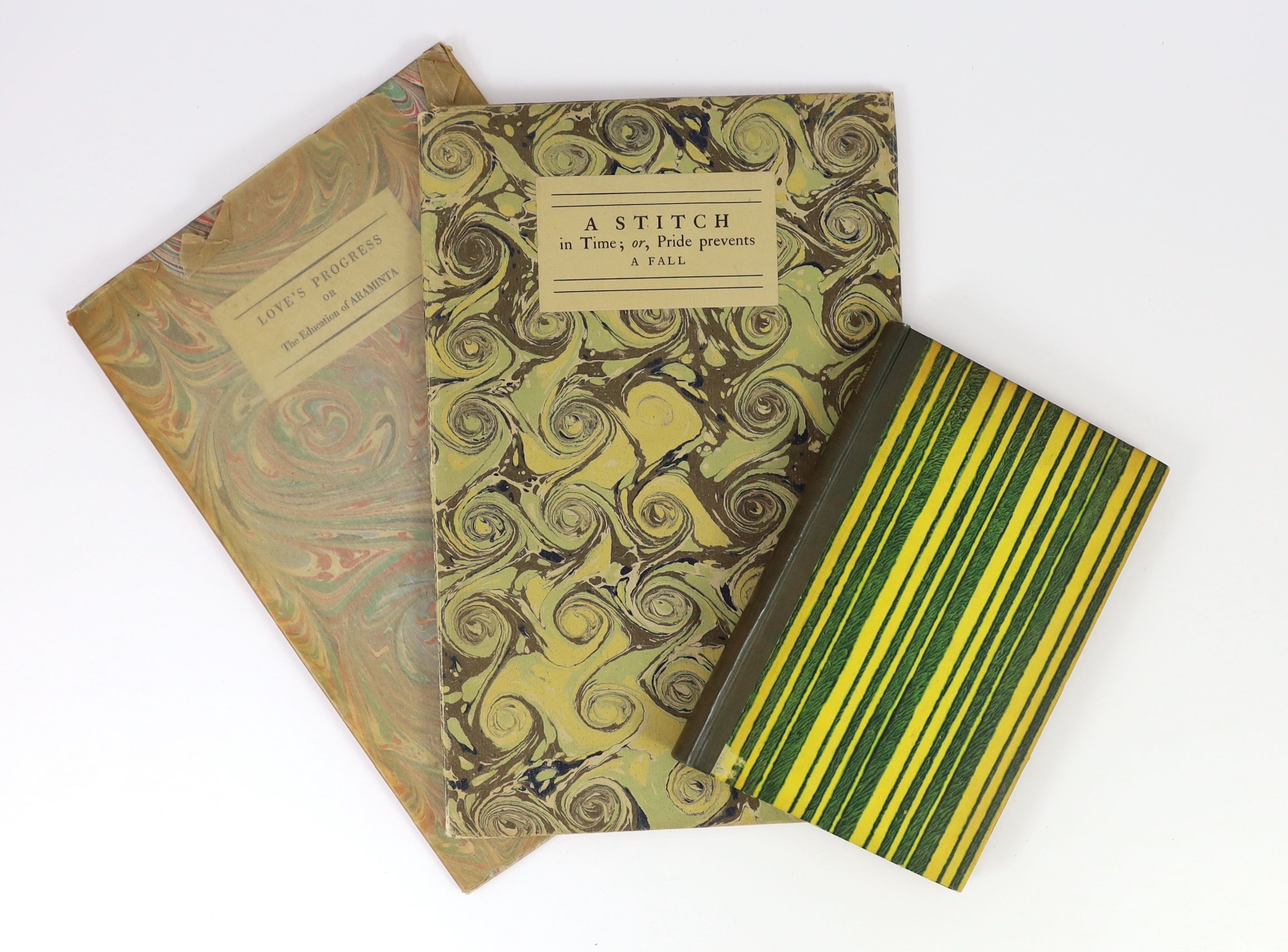 Nonesuch Press - 3 works - Wilson, Romer -- Latterday Symphony, 1st edition, 1927; Laver, James - 2 works, Love’s Progress, one of 1525, 1929 and A Stitch in Time; or Pride Prevents a Fall, 1927
